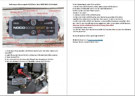 Thumbnail Schnellbedienungsanleitung NOCO Boost Sport GB20 500A 12V UltraSafe